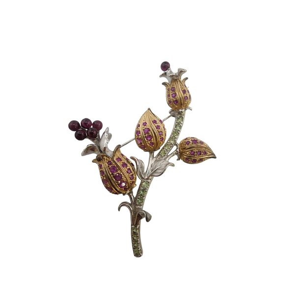 WTG Well Made Sterling 925 with Gold Vermeil & Semi Precious Stones Brooch A6240
